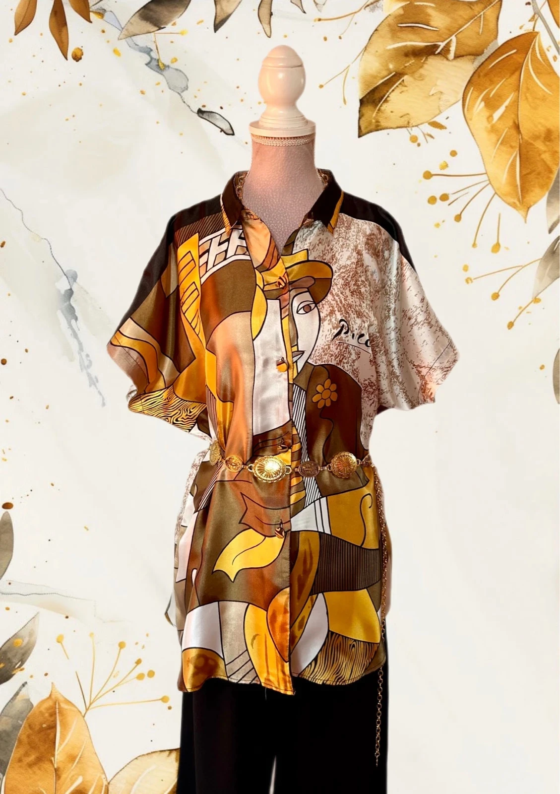 🌿🎨Picasso Inspired Vintage 90s Boho Statement Artwear Shirt Artistic Cubism 38/40🌿🎨 – photo 4